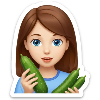 I want a brown hair, blue eyes girl. Holding and licking cucumbers sticker