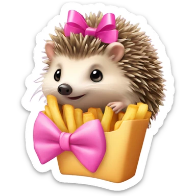 hedgehog with a pink bow and French fries sticker