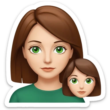 pretty middle age woman with green eyes and shoulder length straight brown hair  sticker