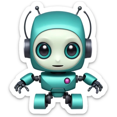 cute GIR robot from Invader Zim with big eyes, teal color, happy expression sticker