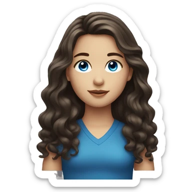 A girl with long dark brown wavy hair and blue eyes sticker