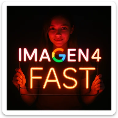 make a girl holding this sign, but sign in made of neon, also add fast below the sign sticker