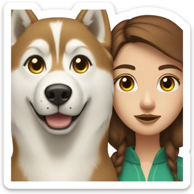 White Woman hair brown and bleus eyes and golden Husky With green eyes sticker