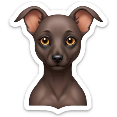 Cinematic Noble Xoloitzcuintle dog Portrait Emoji, Poised and regal, with a sleek, muscular build and smooth, hairless ebony skin accented by subtle wrinkles, deep-set soulful dark eyes, Simplified yet sharp and sophisticated features, highly detailed, glowing with a soft, dignified glow, high shine, intelligent and loyal, stylized with an air of ancient grace, focused and attentive, soft glowing outline, capturing the essence of a watchful and confident guardian, so majestic it feels as though it could stride out of the screen with effortless authority! sticker