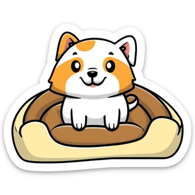 empty dog bed with a bone on it sticker