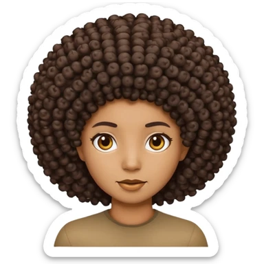 Create an iOS-style emoji of Ice Spice. Neutral facial expression, front-facing head only. Curly afro hairstyle. Clean Apple emoji style, smooth shading, simple shapes, plain background. sticker