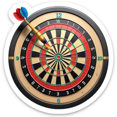 A dartboard with darts firmly stuck in the bullseye, surrounded by the colorful sections of the target. The background conveys a competitive atmosphere, with a subtle focus on precision and skill in the game of darts. sticker