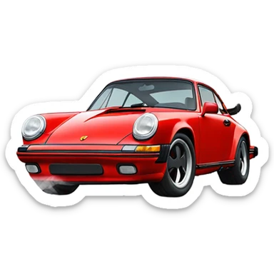 Porsche 911 carrera in red colour with smoke coming out from the exhaust sticker