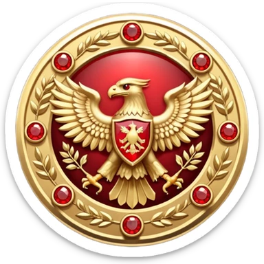 Golden double headed eagle with wings crest / brosch in a circle with red gems and no background sticker