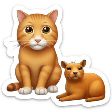 Orange cat sit with capybara sticker