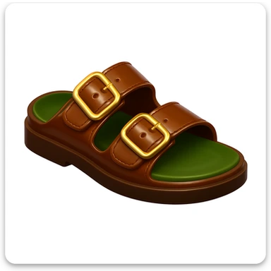 Keep the image exactly the same, just make the sole of the shoe brown. Add a glossy effect to the leather. The style is iOS emoji style, 3D, shiny, smooth gradients, soft shadows, realistic brown sandal with straps, classic emoji look. sticker