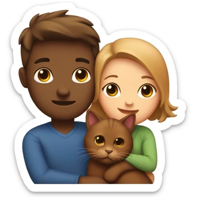 Couple hugging with a brown cat sticker