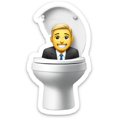 Businessman smiling from toilet bowl sticker