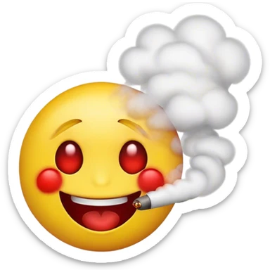 Yellow Emoji blowing out smoke being high off weed sticker