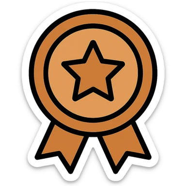 bronze badge, circular, metallic bronze, rating symbol, simple and clear sticker