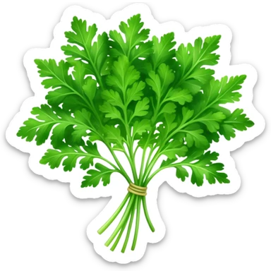 Cinematic Realistic Parsley Emoji, Fresh and vibrant, with bright green, frilly leaves that seem to shimmer with vitality. The plant exudes a sense of healthy growth and aromatic zest, inviting both beauty and flavor into any dish. Soft glowing outline, capturing the essence of freshness, health, and culinary delight in a sprig of parsley! sticker