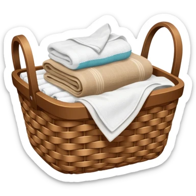 A woven Brown basket with fresh washed linen, white towels  sticker