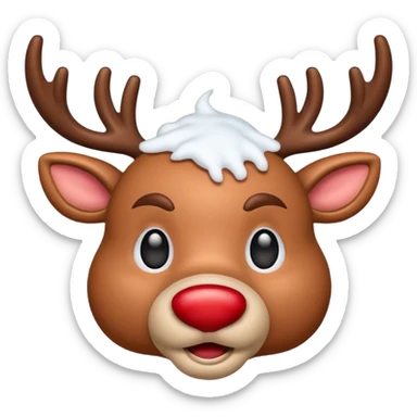 realistic emoji Rudolph red nosed reindeer with snow on its head and nose sticker