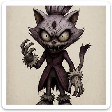Keep the picture quality intact, make the character look scary with a unique horror expression, character facing forward. Maintain the original style and details of the character while enhancing the horror elements in the expression. sticker