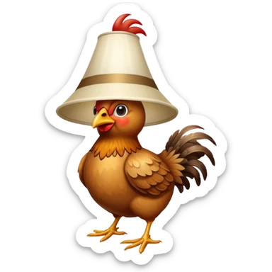 à chicken with the top of a lamp on its head like a hat  sticker