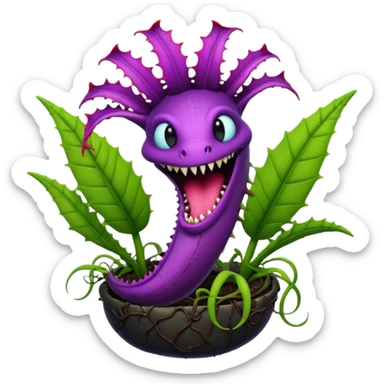 Black and purple Venus flytrap with vines sticker