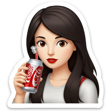 woman with dark long hair drinking a diet coke sticker