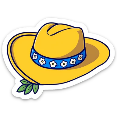 Cowgirl hat with blue and yellow wildflowers, straw cowboy hat sticker