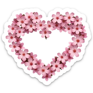 shape of a heart made of tiny glittering pink sakura flowers sticker