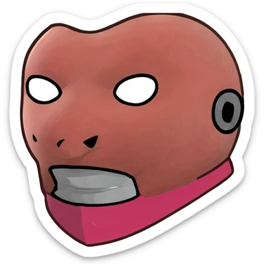 Squid Game pink guard mask with square shape on face, 3D style, detailed sticker