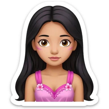 Hawaiian girl with black hair with pink highlights in hair with long hair with a sugar pink dress sticker