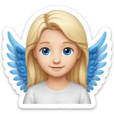 angel emoji blonde hair, blue eyes and smiling, larger wings with darker outline on them sticker