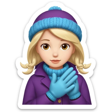 The girl is wearing a warm winter coat and a pair of woolen gloves. sticker