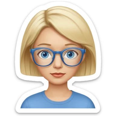 white woman about 50 blonde bobbed hair blue eyes glasses sticker
