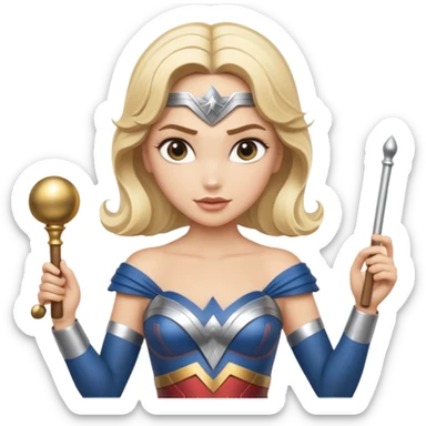 Blonde Wonder Woman holding bell and short white orchestra conductor’s baton  sticker
