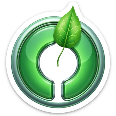 shiny green power button morphing into a leaf, climate action symbol sticker