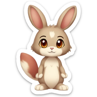 Cute, Chibi, Kemono-style, Anthro, Fur-Sona, Dark-Brown, Normal-type-Ground-type Tan-Rabbit-Fakémon with Dark-Red eyes, beige belly, beige paws, beige feet, beige freckles, full body sticker