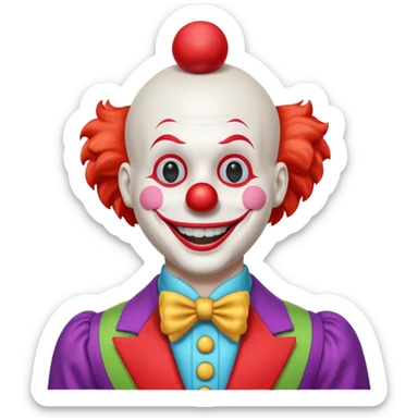 A white animatronic humanoid male clown mannequin sticker
