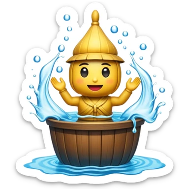Cinematic Realistic Water Puppetry Pop Culture Emoji, depicted as a whimsical scene of traditional water puppetry rendered with dynamic textures and playful lighting. sticker