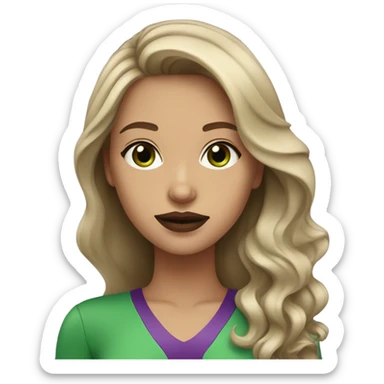 Brown hair with Blonde highlights girl with Green eyes & purple lipstick sticker