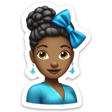 cute black woman with a bun in her hair and a blue sparkly bow sticker