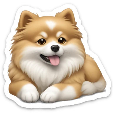 sleeping lying down pomeranian-spitz mix light brown and white with gray ears sticker