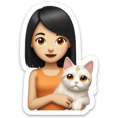 asian black hair girl with brown eyes with flame point ragdoll cat  sticker