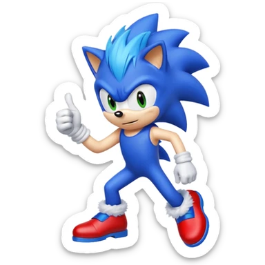 Sonic the Hedgehog giving a thumbs up, blue spiky hair, white gloves, red shoes sticker