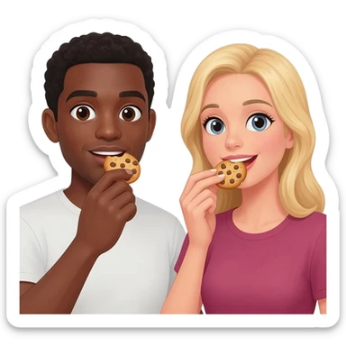 Black man eating cookies with blonde woman sticker