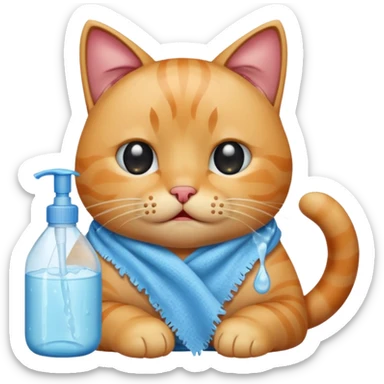 Sad cat crying and thrown with fabric softener bottle  sticker