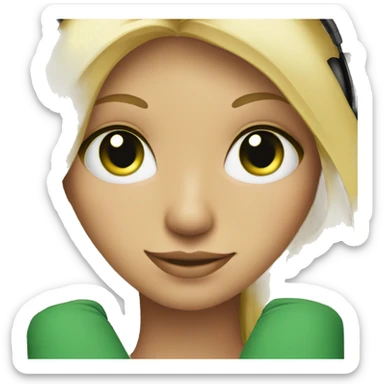 blonde girl green eyes with headphones and laptop sticker