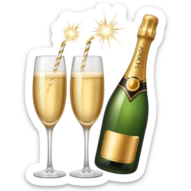 champagne bottle and champagne glasses and champagne sparklers on the bottle sticker