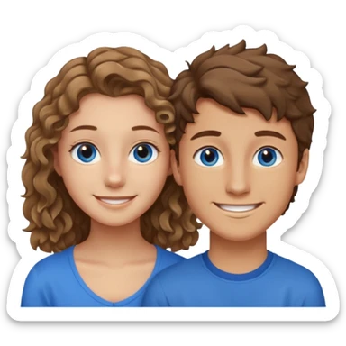 20 year old boy with slightly curly dark blonde hair and blue eyes with 20 year old girl with brown hair and blue eyes (girl is brunette (straight hair), boy is blonde.) sticker
