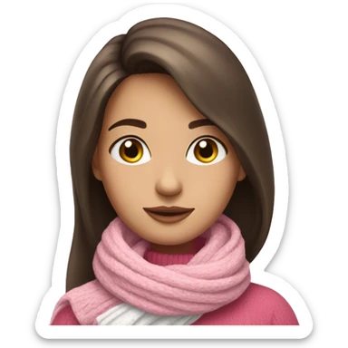 Brunette girl in pink jumper and white scarf  sticker