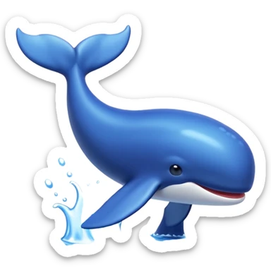 A 3D cartoon whale tail rising from the water, smooth surface reflection, ocean background, Memoji-style. sticker